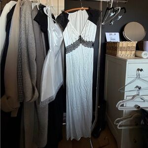 Maison amory White Slip Dress with Black Lace Accents